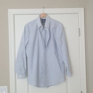 Classic blue and white striped ladies dress shirt.